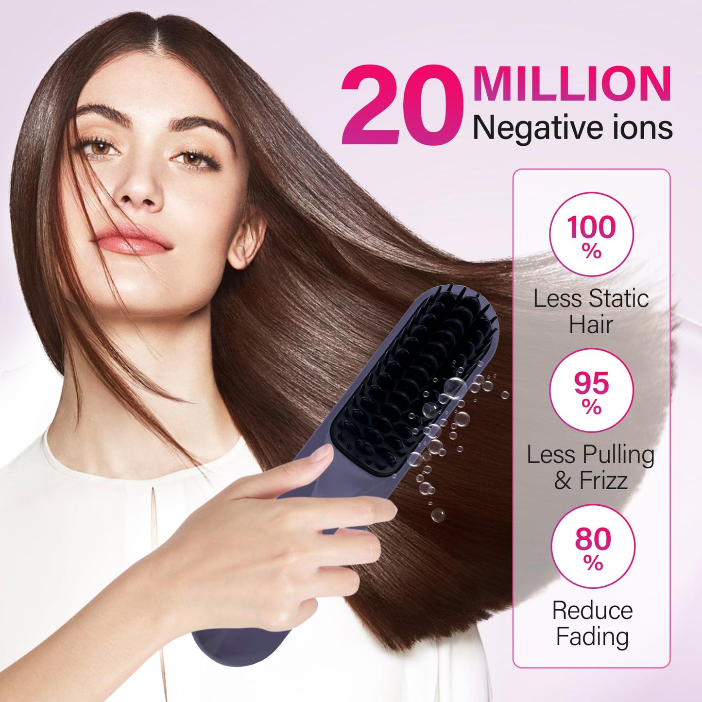 Cordless Hair Straightener Brush Hot Comb Hair Straightening Iron Wireless Hot Combs, Anti Burn for Natural Black Hair Beard Wigs Wonmen Gifts - Purple