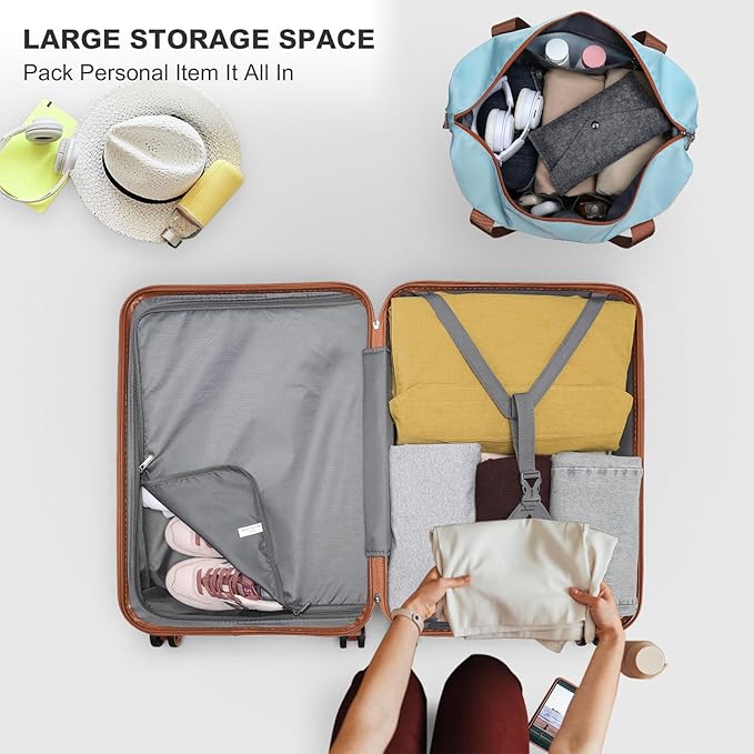 Kono Suitcase Set 3 Piece Luggage Set Expandable(only 28") Carry On Hardside Luggage with TSA Lock Spinner Wheels (Apricot Blue, 6 piece set)