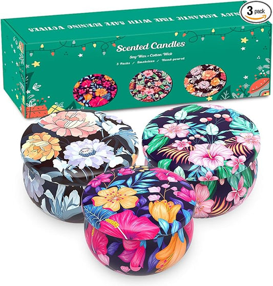 3 Packs Scented Candles Set for Christmas Thanksgiving, Natural Soy Wax Portable Travel Tin Candle, Aromatherapy Gift for Friends Classmates Colleague