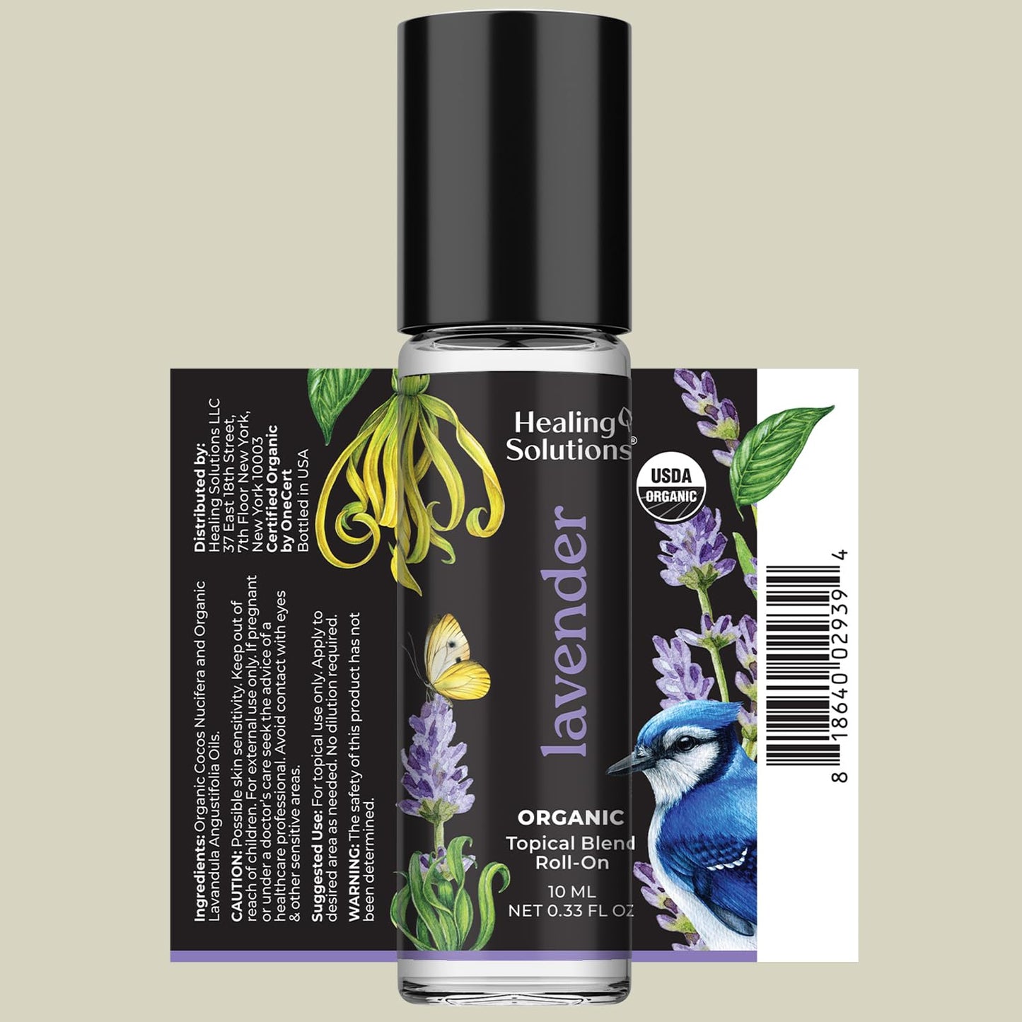 Healing Solutions Lavender Essential Oil Roll-On (2-Pack) - USDA Organic Calming Essential Oil Roller for Sleep & Skin