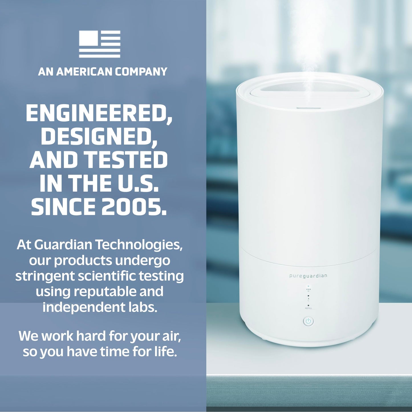 PureGuardian Top Fill Humidifier - H950AR Cool Mist Humidifier, 0.8 Gallon Tank with 30 Hour Runtime, Filter-Free, Quiet Ultrasonic Technology, Essential Oil Tray, 2 Speed Mist Control & Silver Clean