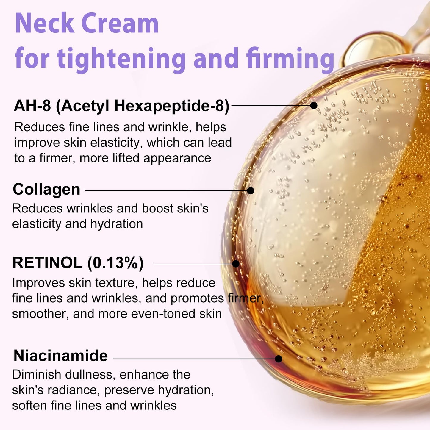 AH-8 Neck Firming Cream, Tighten Lift Neck Cream with Roller Massage for Neck Chest, Tightening Lifting Sagging Wrinkle Skin Care, Moisturizing, Collagen Retinol Lotion Korean Skincare for Women