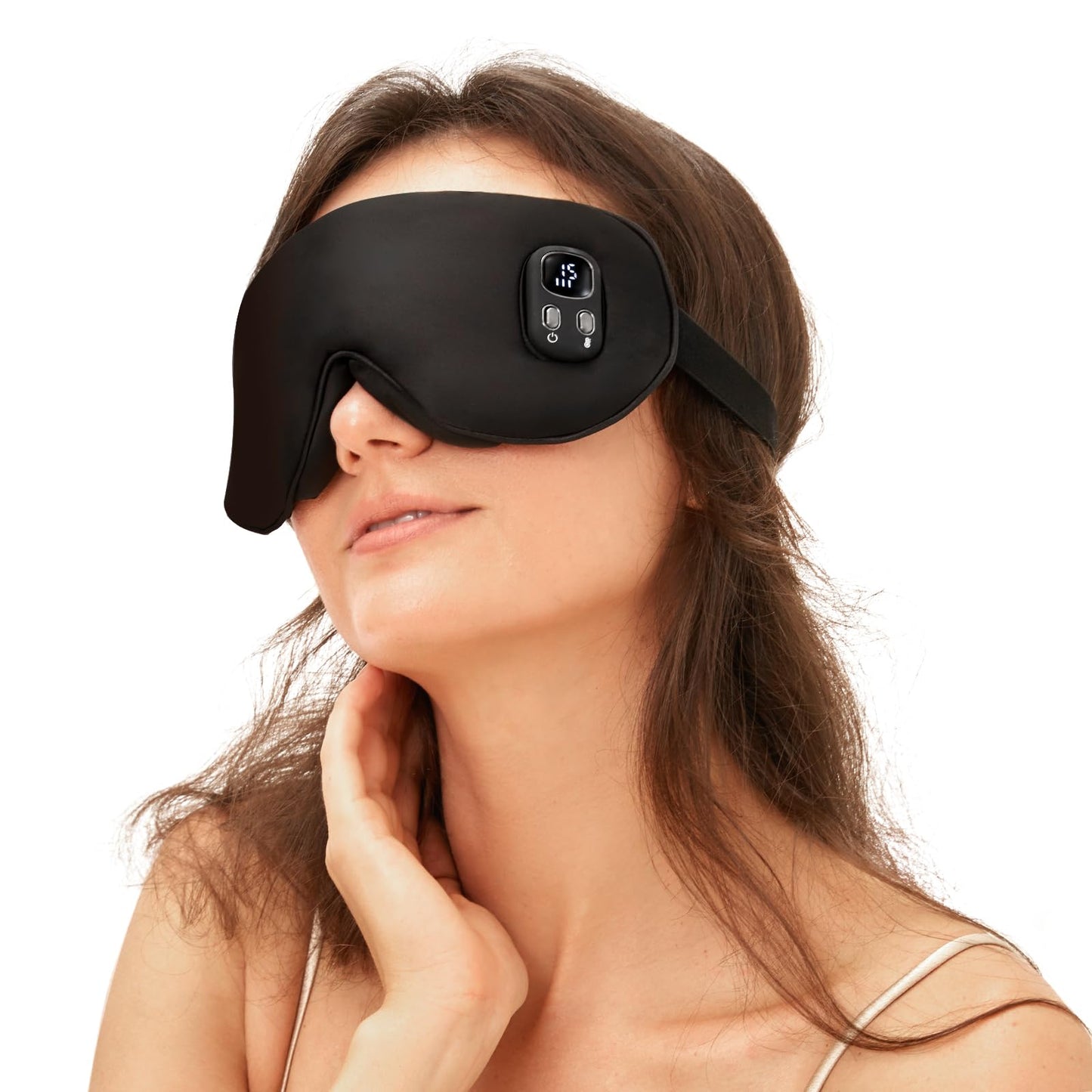 Heated Eye Mask for Dry Eye Relief, Cordless Warm Compress Sleep Mask with 4 Heat Settings & Timer, Rechargeable Silk Eyes Warmer for Migraine, Travel, Women Men Black