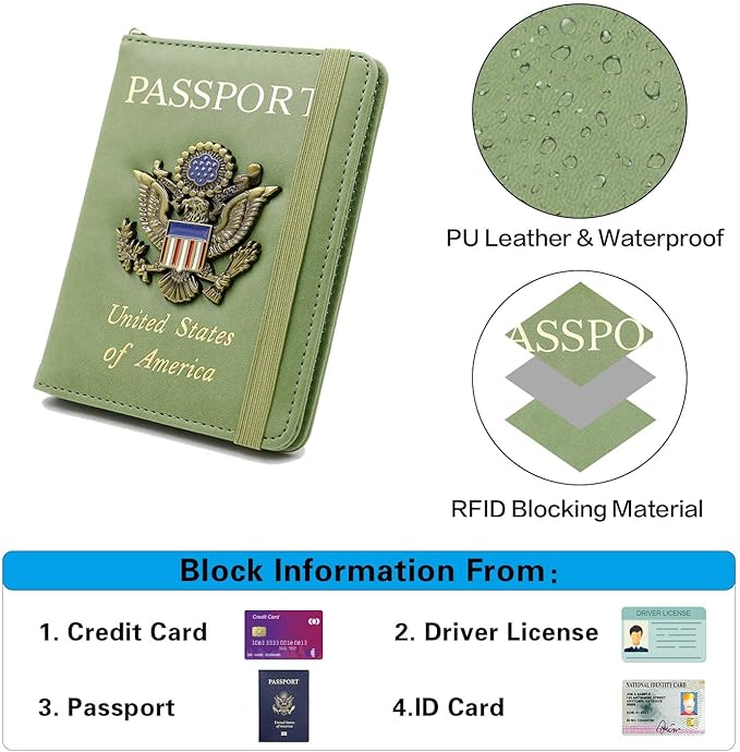 Cnycmy Passport Holder with Airtag slot,Passport-Wallet-Holder for Women,for Family, Rfid Passport Book Card Slot Waterproof, passport holder for travel (moss green1)