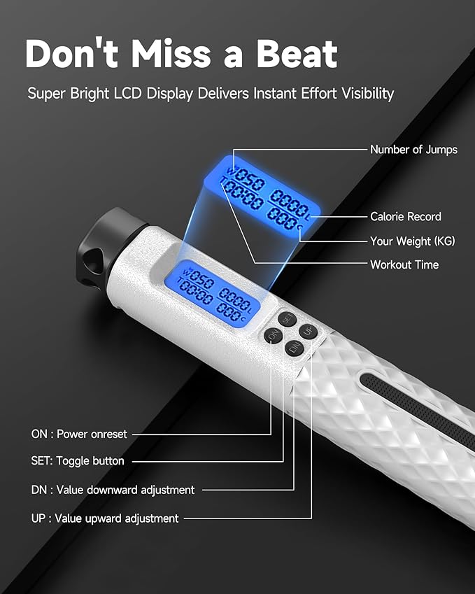 KINTHEA 2 in 1 Smart Jump Rope with Counter and LED Display, Cordless Jumping Rope with Counter for Women, Men, All Age, Adjustable Skipping Rope for Cardio Fitness in Limited Home Space & Outdoor