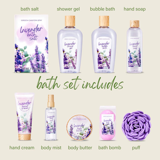 Spa Gift Baskets for Women, 10Pcs Lavender Spa Kit for Women, Bath Gift Set with Bubble Bath,Body Lotion Bath and Body Gift Set Christmas Gift Basket for Her Mothers Day Gifts for Mom