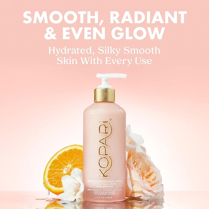 Kopari Brightening Silk Body Cream with 2% Niacinamide, AHAs & Kakadu Plum – Hydrating Body Lotion for Radiant, Even Skin Tone, Lightweight, Fast-Absorbing, Juicy Pink Guava Scent, 6.7 oz