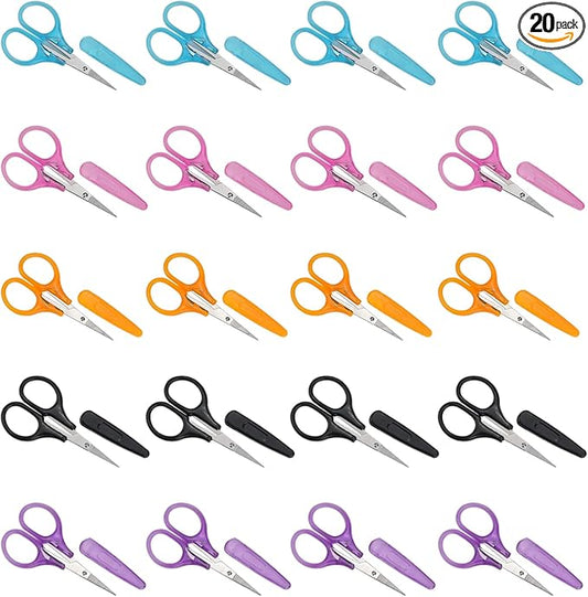 20 Pcs Craft Small Sewing Mini Scissors for Fabric Cutting, Yarn Travel Scissors Bulk with Protective Cover, Curved and Straight for Paper Cutting, Crafting, Embroidery, Quilting, Sewing