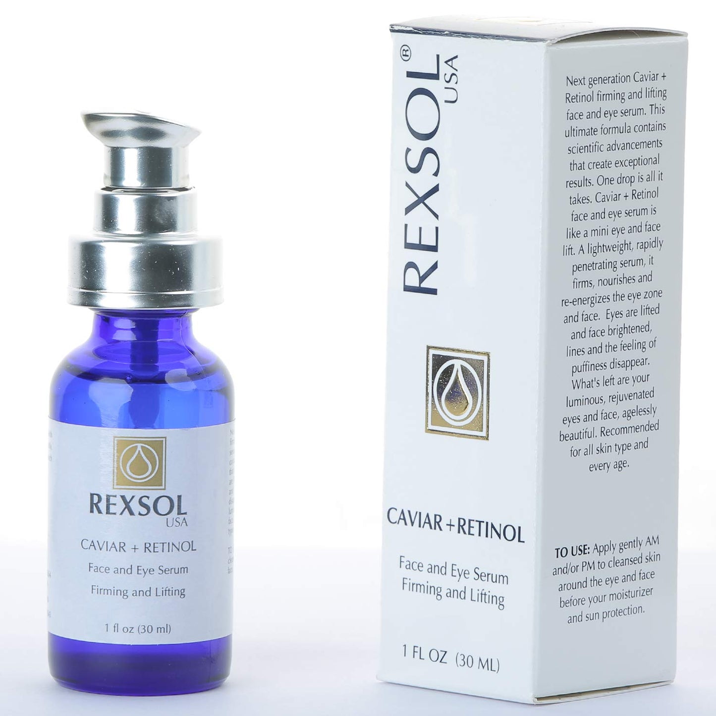 REXSOL CAVIAR + RETINOL Face and Eye Serum Firming and Lifting | With Vitamin C, Vitamin E & Vitamin A | Hybrid Sunflower & Caviar Oil | Revives the tone and texture of youthful skin. (30 ml/1 fl oz)