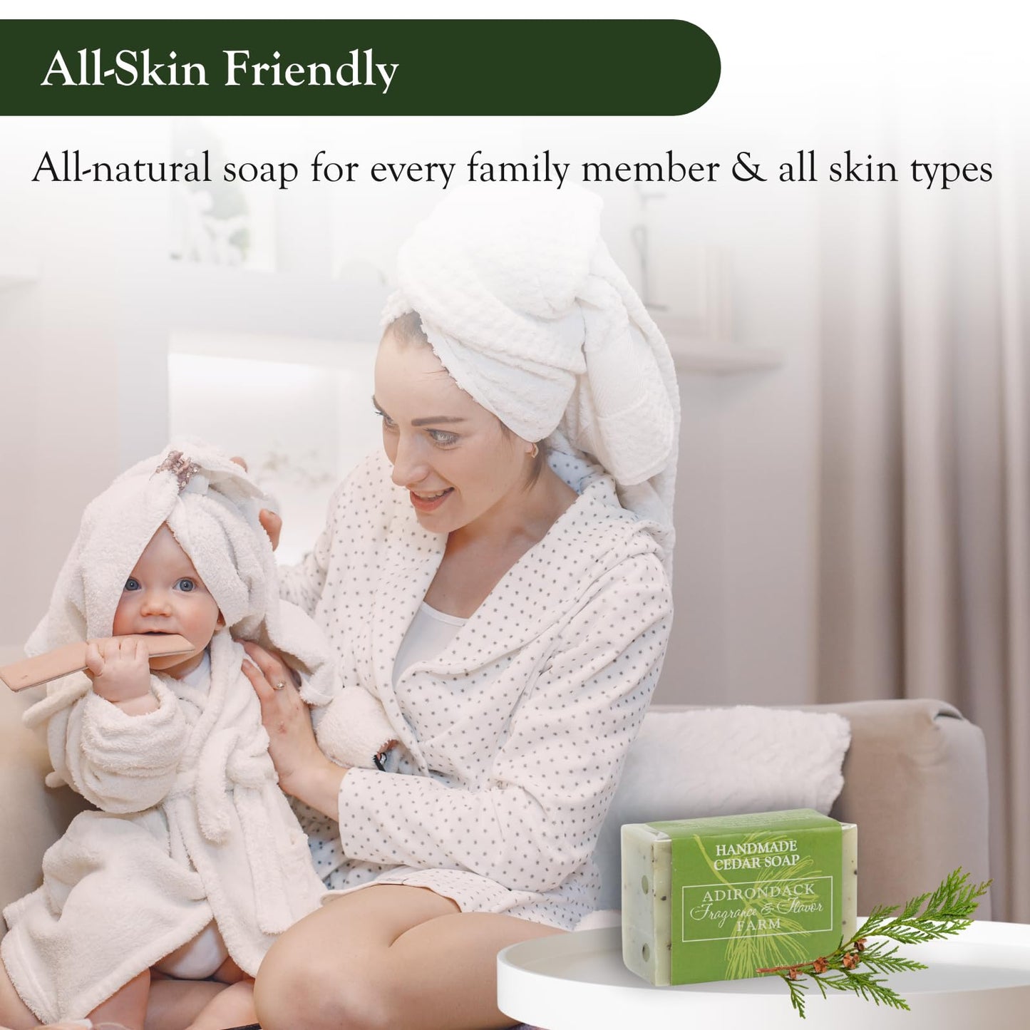 Adirondack Fragrance & Flavor Farm ADK Natural Cedar Soap Bar 4 oz., Handmade Vegan Olive Oil Body Soap for Dry and Sensitive Skin, Moisturising for Men, Women & Babies, Produced in the USA