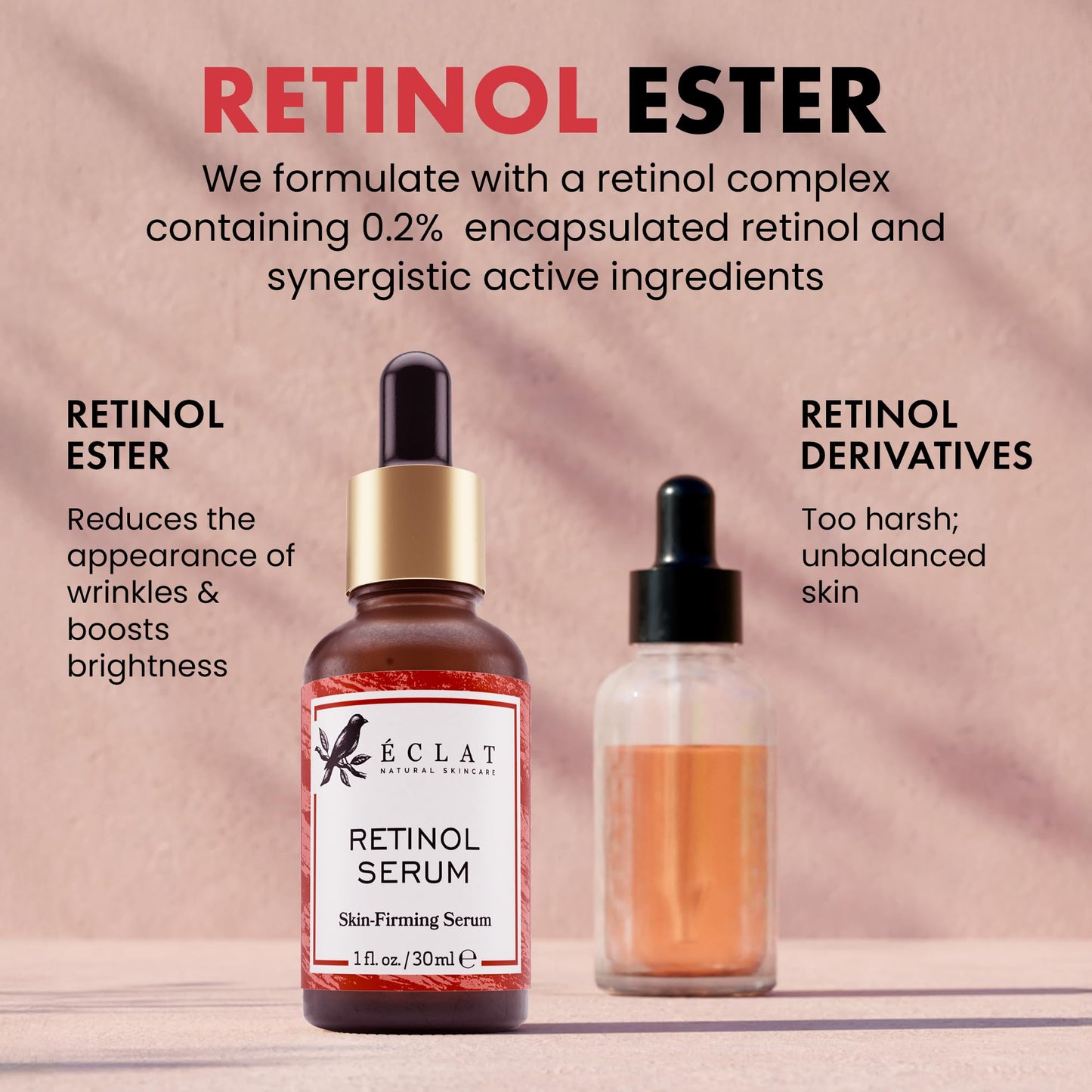 Eclat Skincare Retinol Serum for Face - Pure Retinol with Hyaluronic Acid & Vitamin E - Skin Care for Dark Spots - Anti Aging & Anti Wrinkle Formula - Resurfacing Retinoid Serum for Face 1 fl oz