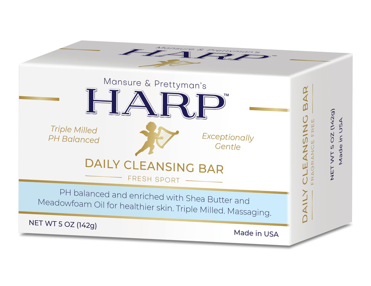 HARP pH-Balanced (5.0-6.0) Body Wash Bar. ZERO saponified oils. Protects Moisture Barrier. Gentle for Sensitive/Dry skin. + Shea Butter/Borage Oil. Non-Comedogenic. FRESH SPORT Fragrance. 5oz