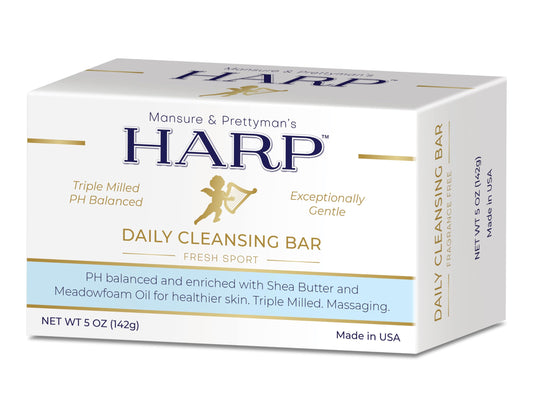 HARP pH-Balanced (5.0-6.0) Body Wash Bar. ZERO saponified oils. Protects Moisture Barrier. Gentle for Sensitive/Dry skin. + Shea Butter/Borage Oil. Non-Comedogenic. FRESH SPORT Fragrance. 5oz
