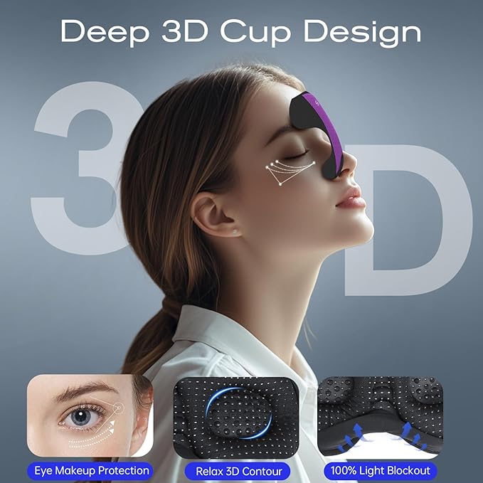Sleep Mask with Bluetooth 5.4 Headphones, Removable 3D Eye Cups, Timing Sleeping Headphones for Side Sleepers, Wireless Music Eye Mask Speakers for Men, Women, Tech Gifts, Purple