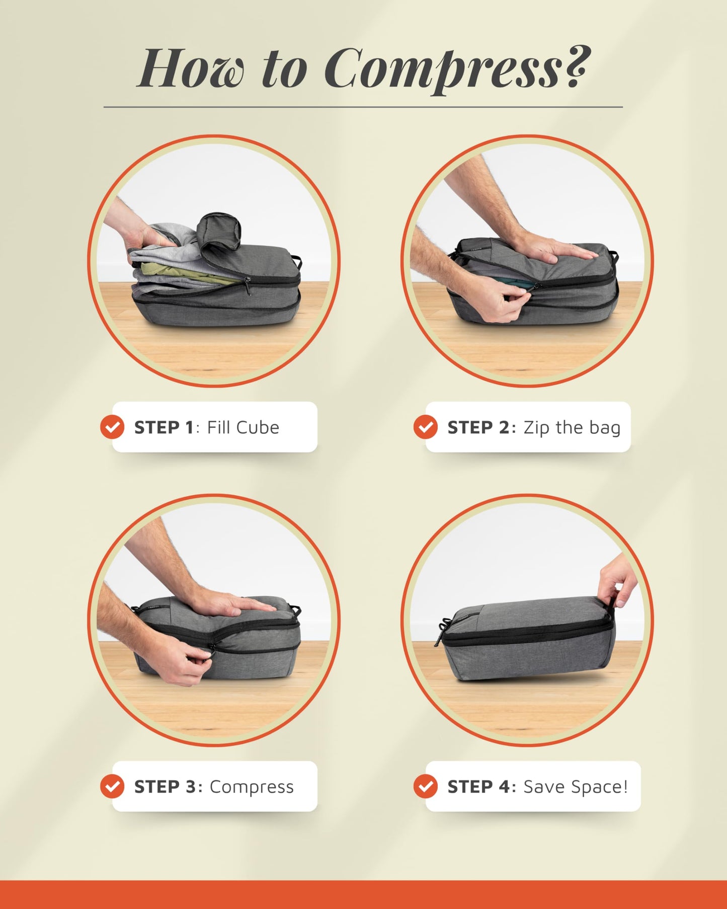 Premium Compression Packing Cubes for Travel, Compression Packaging Cube, Zip Bags Premium 6-Piece Set with laundry bag and shoe bag by TRIPPED Travel Gear (Grey)