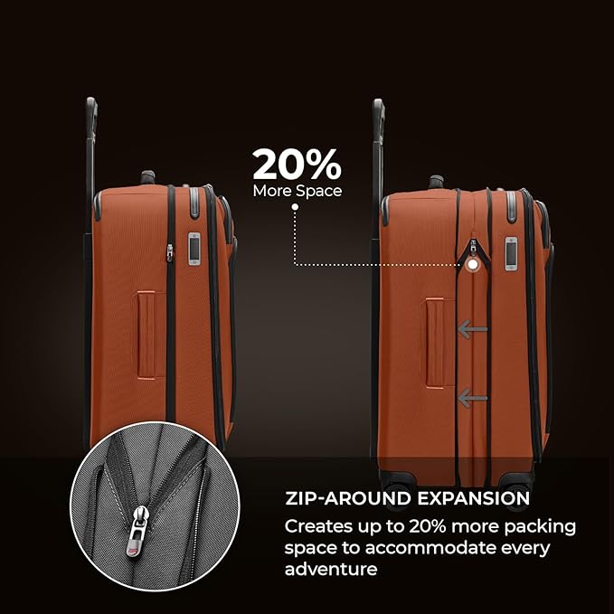 Briggs & Riley 26" Medium Expandable Spinner - Checked Luggage for Travel, Suitcases with Wheels, Softside Rolling Bag for Men & Women - ZDX Collection, Canyon