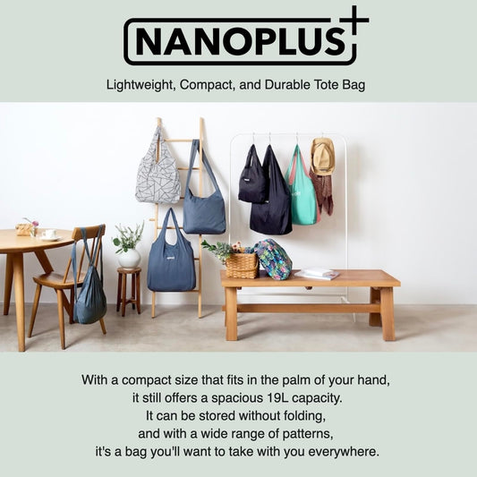 NANOPLUS Compact Reusable Grocery 30L Tote Bag – Lightweight, Foldable & Packable Shopping Bag for Travel, Daily Errands, and Outdoor Use – Collapsible, Washable (Black)