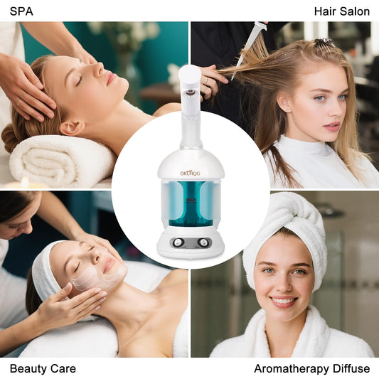 DKURQG Facial Steamer, Nano Ionic Face Steamer for Facial Deep Cleaning Portable Ozone Steamer with Extendable 360° Rotating Arm, Humidifier for Home Salon Spa or Personal Care (Blue)