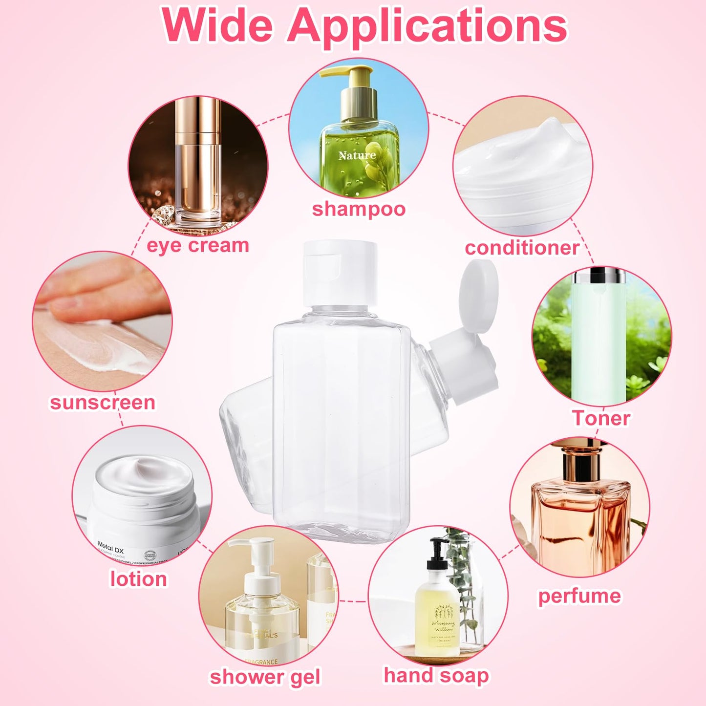 QTLCOHD 120 Pack 2 Oz Travel Bottles with Flip Caps, Plastic Empty Hand Sanitizer Bottles for Lotion, Portable Refillable Mini Hand Sanitizer Bottle Bulk Reusable Container for Shampoo Body Soap Toner