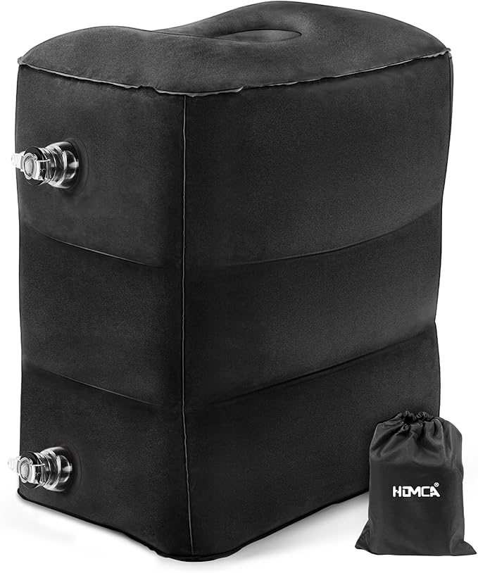 HOMCA Inflatable Travel Foot Rest Pillow, Adjustable Height Leg Pillow，Fast Inflating Airplane Bed for Toddlers，Footrest Pillow for Office, Airplane，Train，Cars，Home