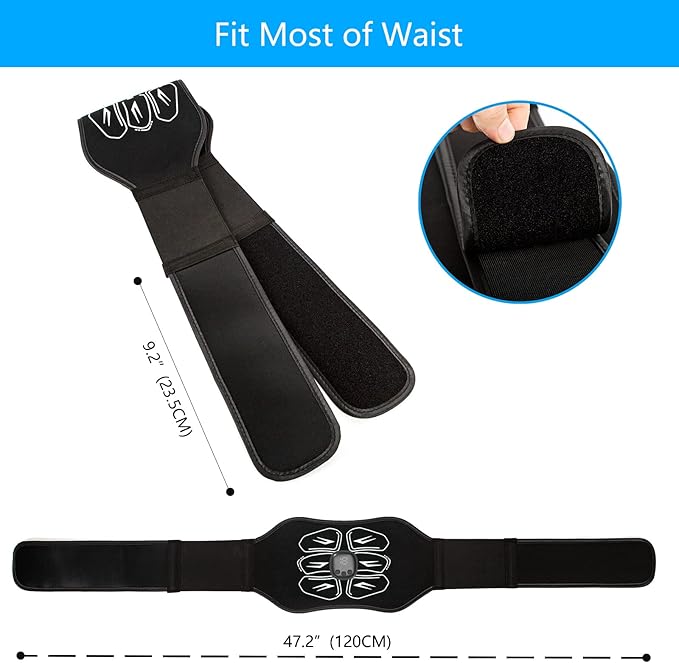 ABS Stimulator - EMS Muscle Stimulator - Abdominal Training Belt Portable Sport Exercise Workout Equipment Home Office Black White