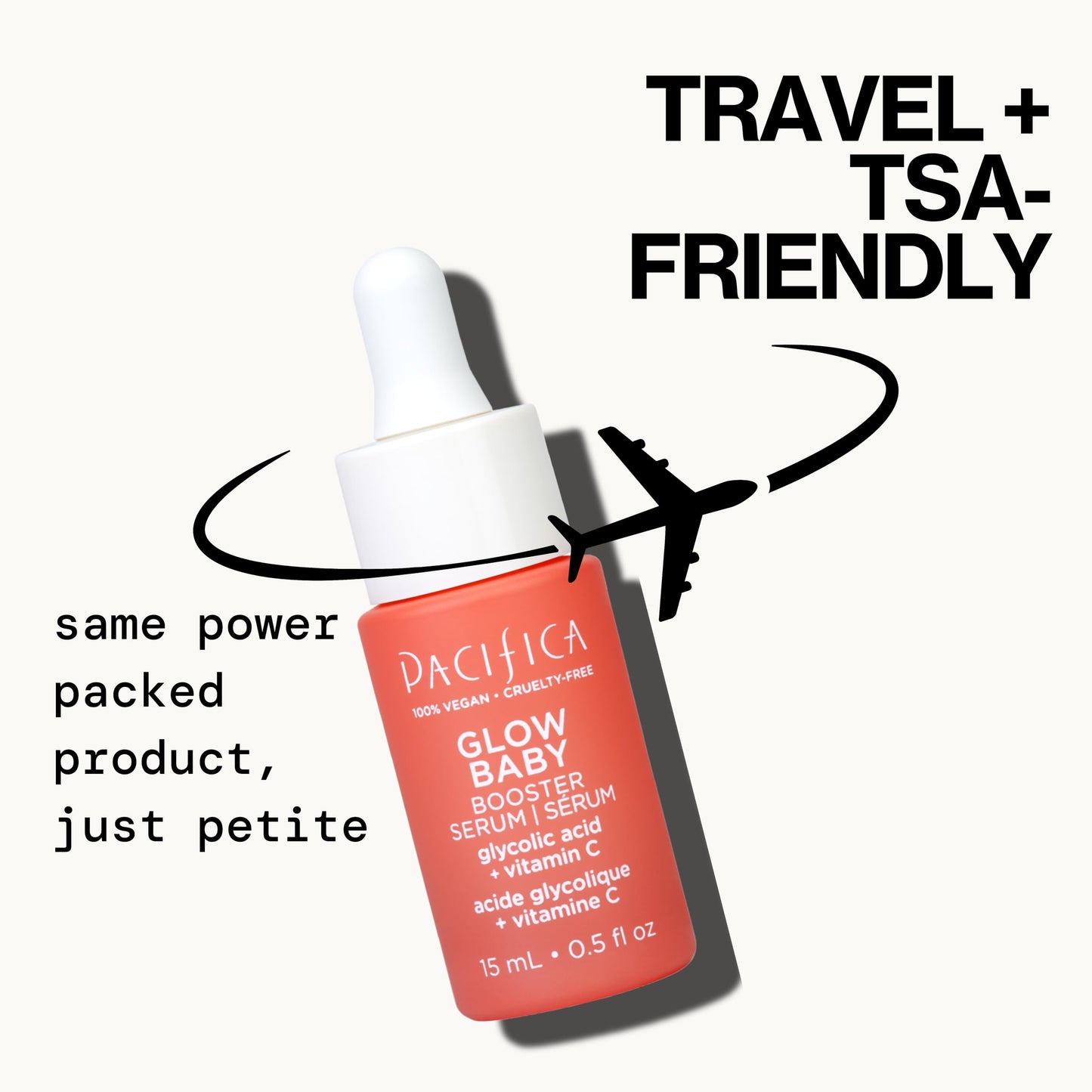 Pacifica Glow Baby Booster Mini Face Serum, Vitamin C & Glycolic Acid For Brightening Dull Skin, Fragrance-Free, Vegan & Cruelty-Free, 1 Fl Oz