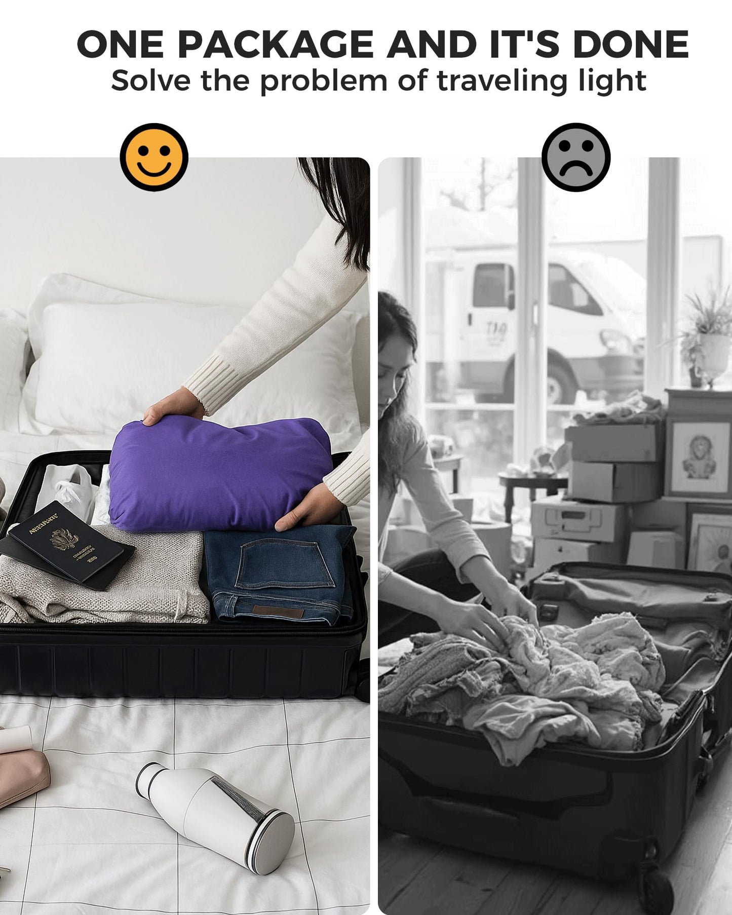 Travel Laundry Bag, Pump Free Vacuum Storage Bag Reusable Compression Dirty Clothes Travel Bag Waterproof Wet Dry Bags Large Capacity Space Saver Bags Camp Clothes Organizer (1 Pcs)(Purple, L)