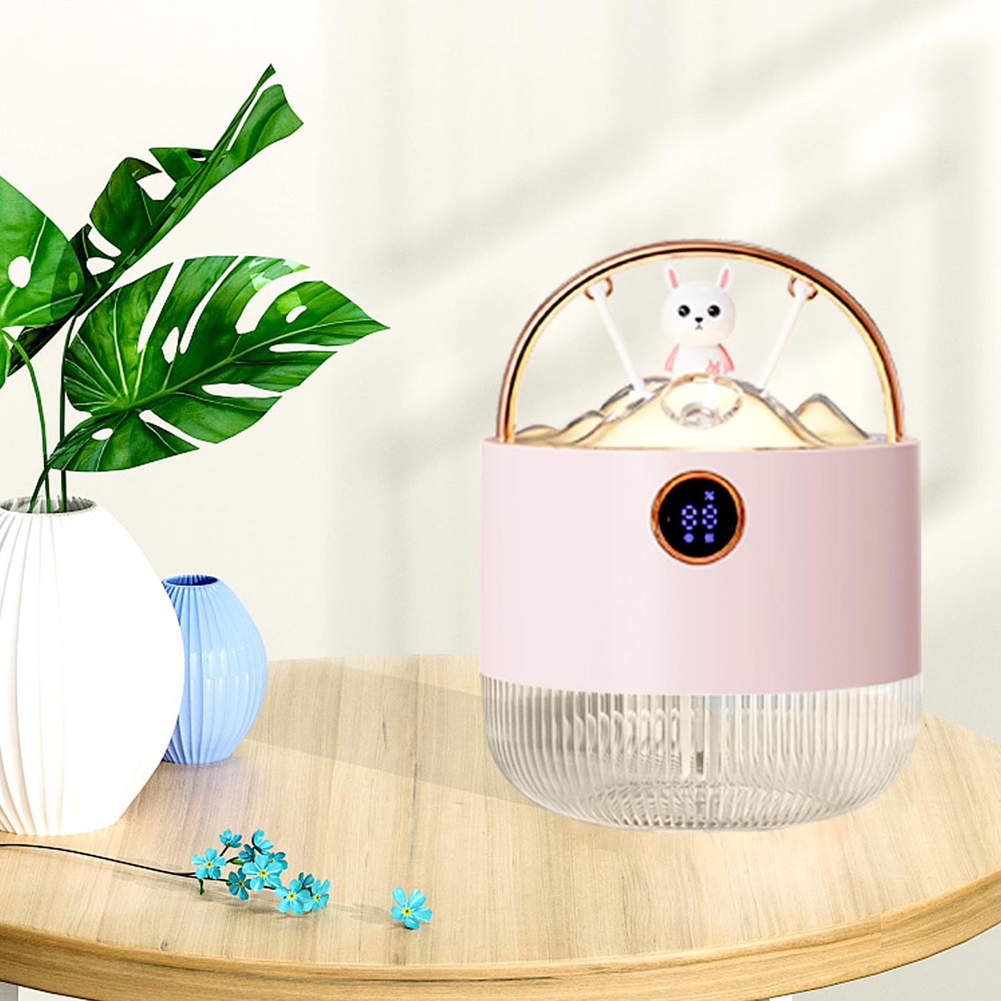 Portable Mini Humidifier With night light 600ml Small Cool Mist Humidifier Personal Desktop Humidifier for Baby Bedroom Travel Office,Built-in 2000mAh Battery 2 Mist Modes white