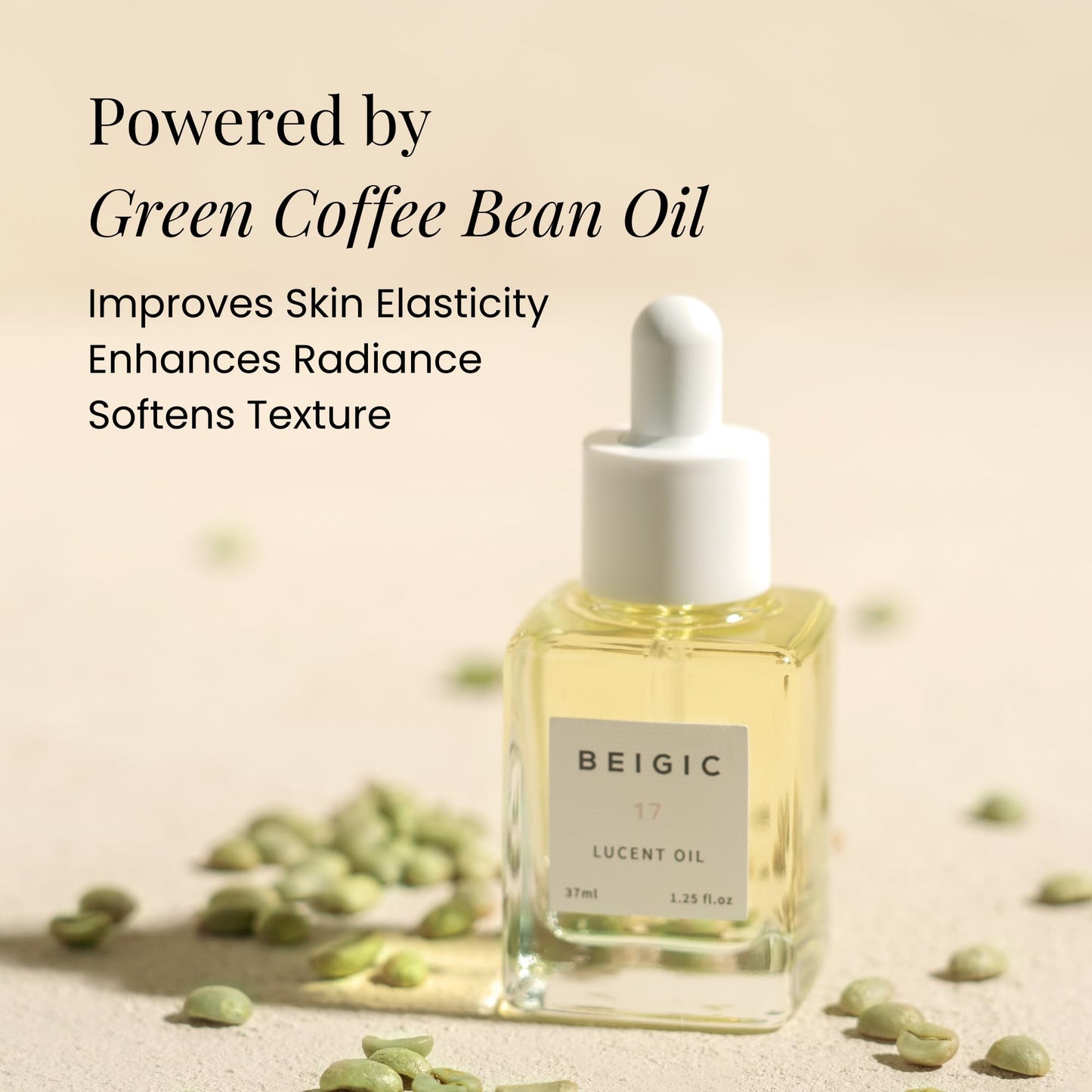 BEIGIC Lucent Oil - Vegan Face Oil Firming Hydrating Serum with Green Coffee Bean, Argan, Rosehip Oils & Squalane for Glowy Skin (0.33 Fl. Oz)