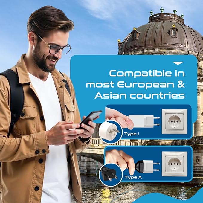 Ceptics European Travel Plug Adapter – Converts USA to EU, Asia and Italy Outlet – Type A to Type C converter - Use in Germany, Spain, & More - 6-Pack
