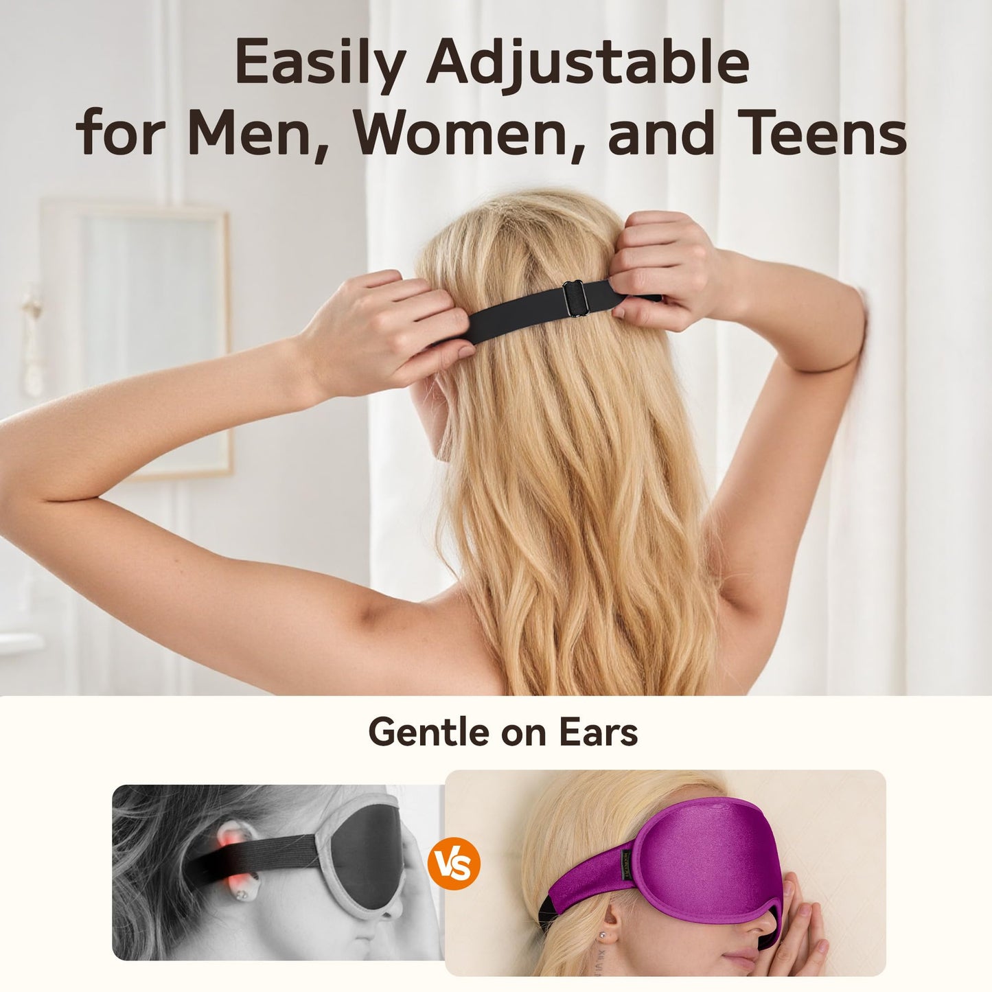 Weighted Sleep Mask 2 Pack - 3D Contoured Eye Masks for Sleep, Best Blackout Sleep Masks for Women Men, Eye Mask for Travel, Meditation, Airplane, Memory Foam, Adjustable Strap, Black Purple