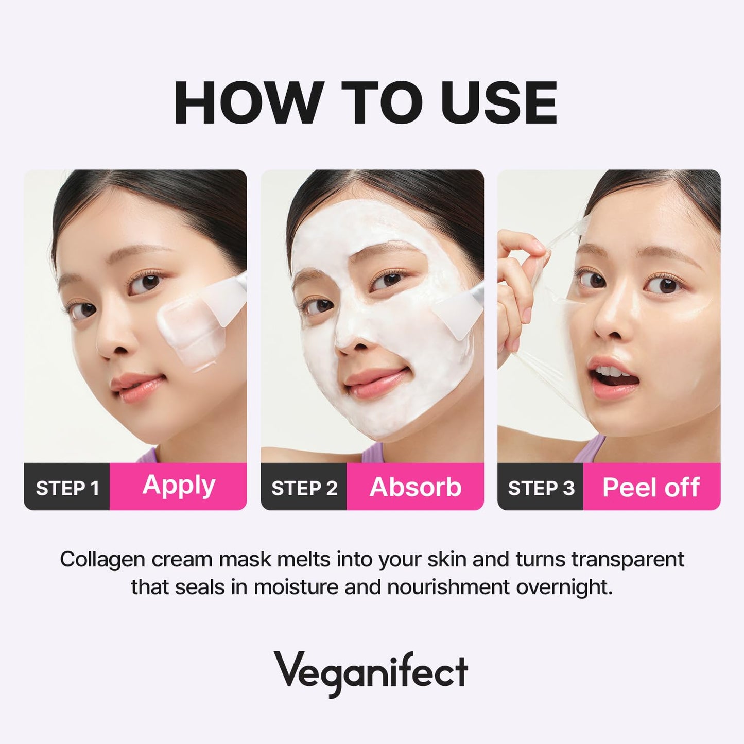 VEGANIFECT Collagen Overnight Wrapping Peel Off Facial Cream Mask with Jelly Brush, For Elasticity, Hydrating, Hydrolyzed Collagen & Peptide, Glass Skin, Korean Skincare, 2.73 Fl Oz