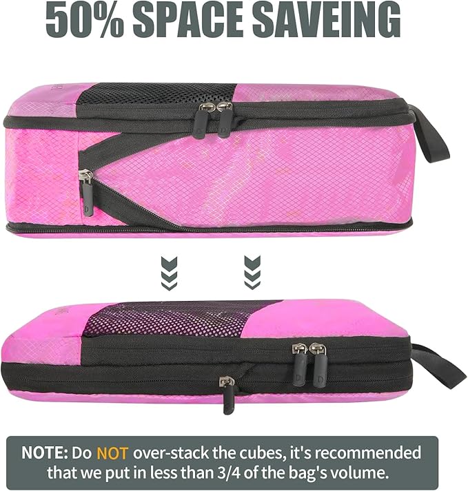 Compression Packing Cubes for Travel, Space Saving Vacation Travel Essentials, Travel Accessories for Suitcase Organizer Bags Set, Durable Luggage Organizer Travel Bags (Burgundy)