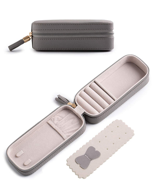 BONNY DODO Small Travel Jewelry Organizers Box for women with PU Leather Portable Mini Jewelry Case with compartments for Necklace Rings Earrings,Luxury Giftable boxes. (Gray, S)