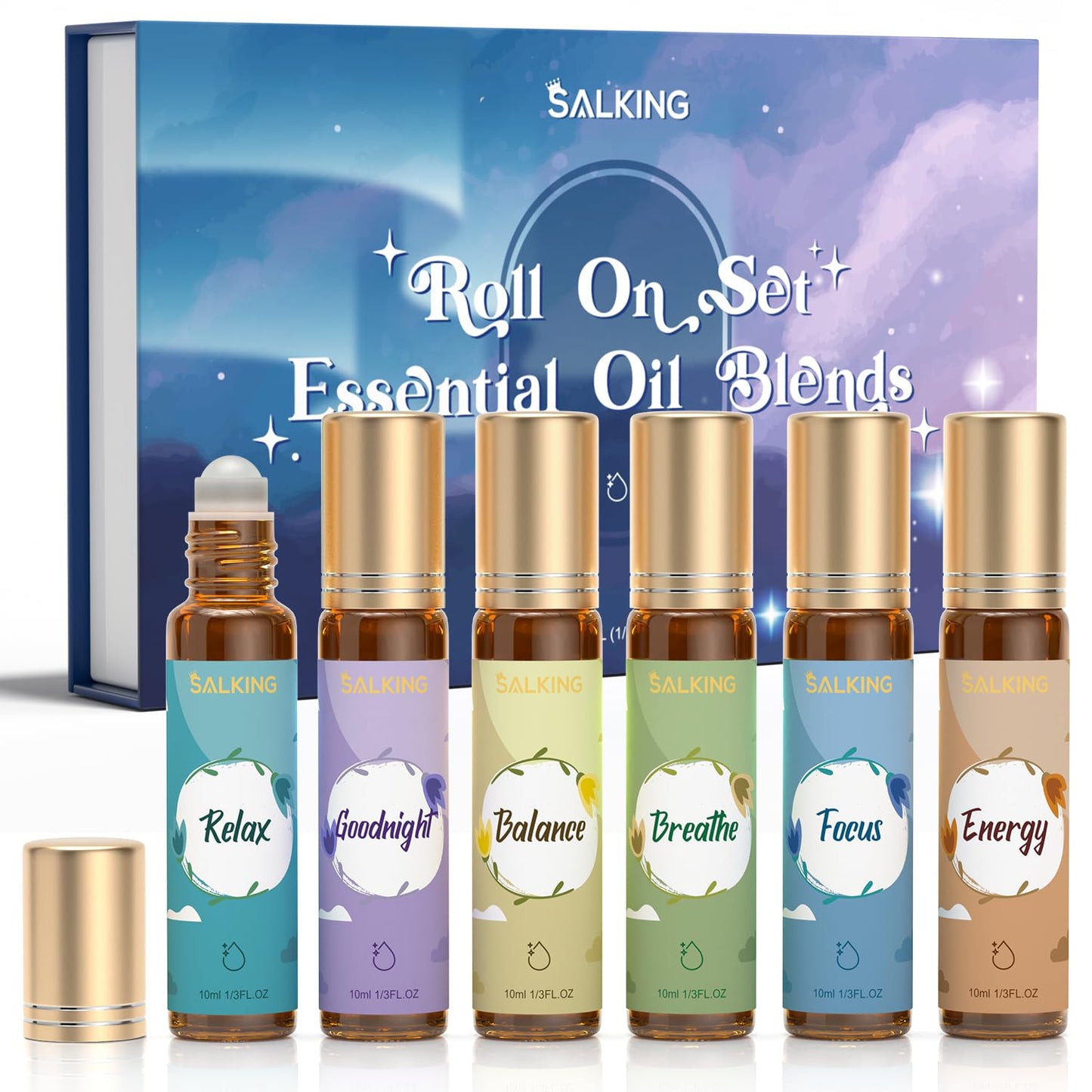 SALKING Essential Oils Roll On Set (6 Pack), Aromatherapy Oil Natural Pre-diluted Blend Oils for Skin Use, Natural Fragrance Gift for Women and Men