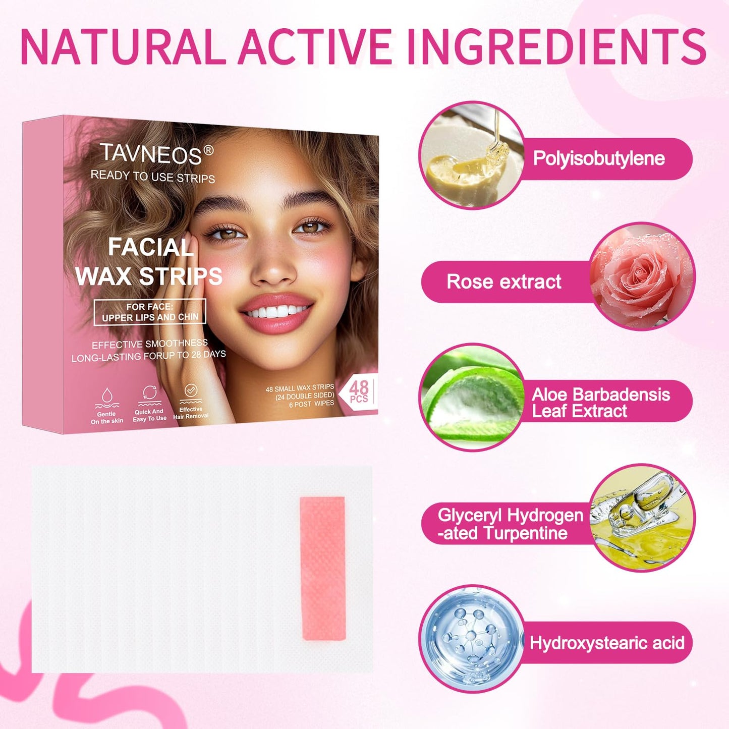 48PCS Facial Wax Strips for Hair Removal(48 Face+6 Soothing Wipes) Facial Hair Removal for Women, Waxing Kit for Women's Face, Bikini, Chest, Body, Arms, Legs, Back, & Brazilian