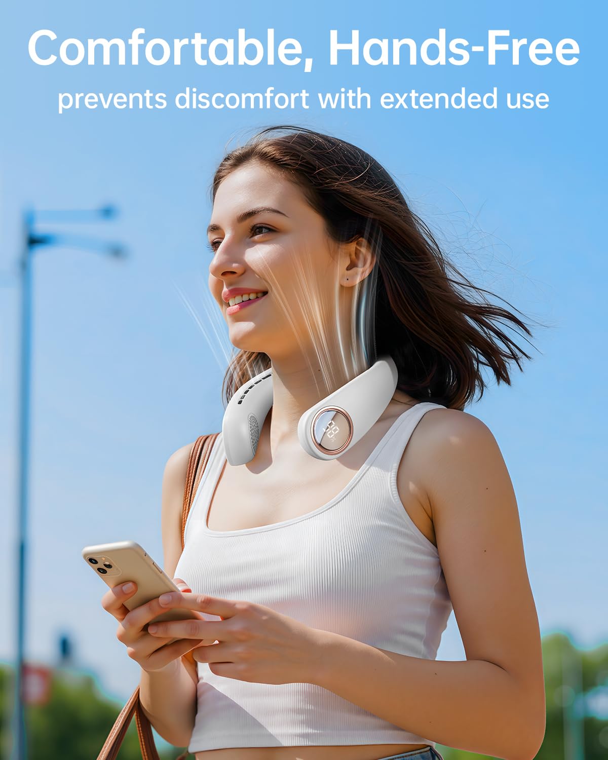 Neck Fan - Bladeless Portable Neck Fans, with LED Display, 4 Speeds, 5000mAh Personal Wearable, USB Rechargeable Cooling Hands Free, Travel Gifts for Men, Women (White)