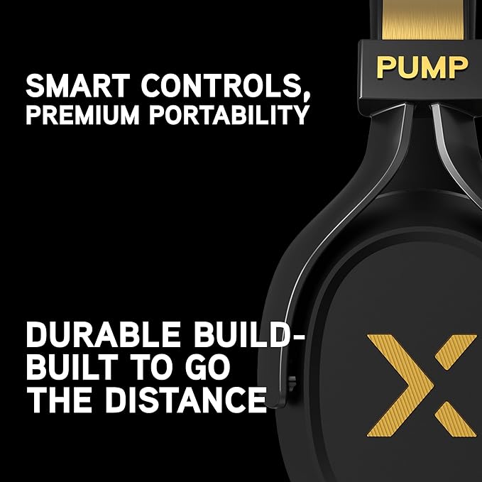 BlueAnt Pump X - The Gym Headphones | Sports Headphones | Cushioned & Cooling Ear Pads | (ANC) Active Noise Cancelling/Advanced Transparency | Wireless | Up to 58hr Play Time (Black | Gold)