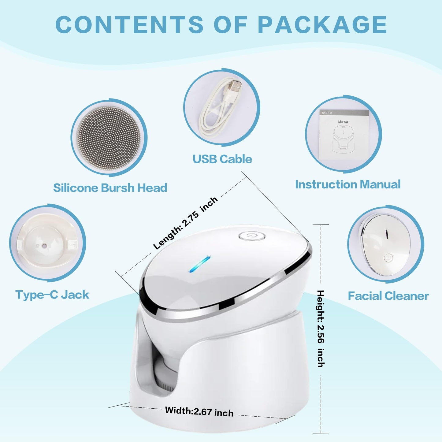 KmaxShip Face Scrubber, Exfoliate Face Brush, 2 in 1 Electric Vibration & Heated Face Scrubber for Cleansing & Massage, Suitable for Sensitive & Acne-Prone Skin, 5 Speed for Deep Facial Cleansing