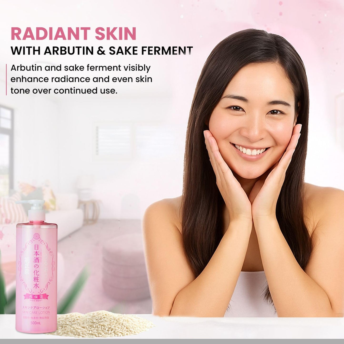 Kikumasamune 2-in-1 Face Toner + Full Body Lotion for Women, Natural Body Lotion for Dry Skin with Rice Extract, Amino Acids, Ceramides& Protein, Japanese Skin Care Lotion, HIGH MOIST, 16.9 Fl Oz