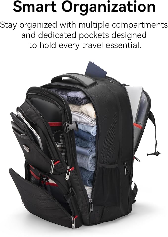 17.3 Large Laptop Backpack for Men Women 30l Travel Backpack Water Resistant Carry On Flight Anti-theft Computer Bag Expandable Rucksack Ergonomic Straps,Black