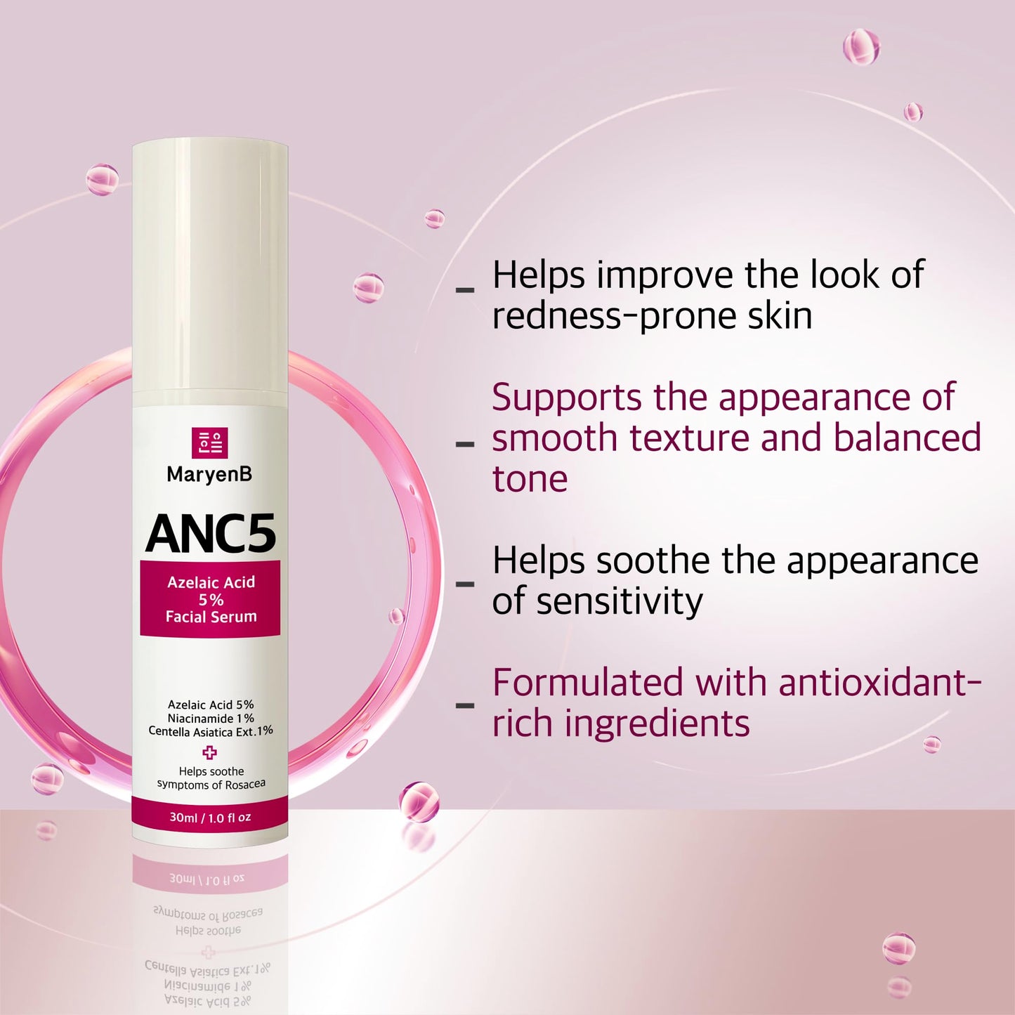 Azelaic Acid 5% Gentle Facial Serum with Niacinamide & Cica - Beginner-Friendly Face Serum for Sensitive Skin, Redness Relief - Korean Skincare, 1 Fl Oz (30ml)