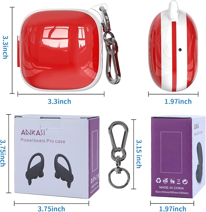 Compatible Powerbeats Pro Case Cover, Full Protective Shockproof Anti-Slip Silicone Case for Beats Powerbeats Pro (White Edge+Red)