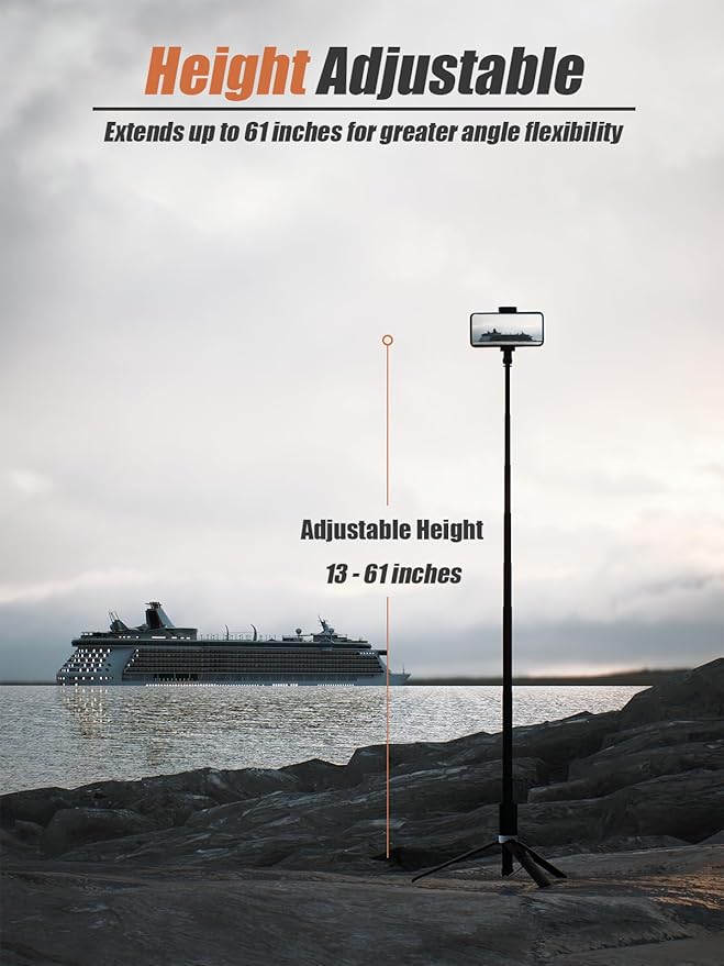 61" Tripod for iPhone, Selfie Stick for iPhone with Wireless Remote, Lightweight Travel Phone Tripod, Phone Stand for Selfie/Video Recording Vlogging, Compatible with Smartphones Android