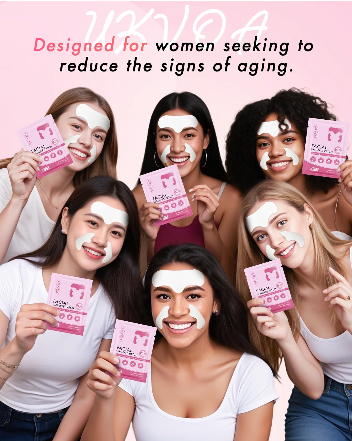 UKVOA Forehead Wrinkle Patches & Smile Line Patches, Overnight Facial Wrinkle Treatment with Hyaluronic Acid, Aloe, Collagen & Vitamin E to Lift Smile Lines for Women 36pcs