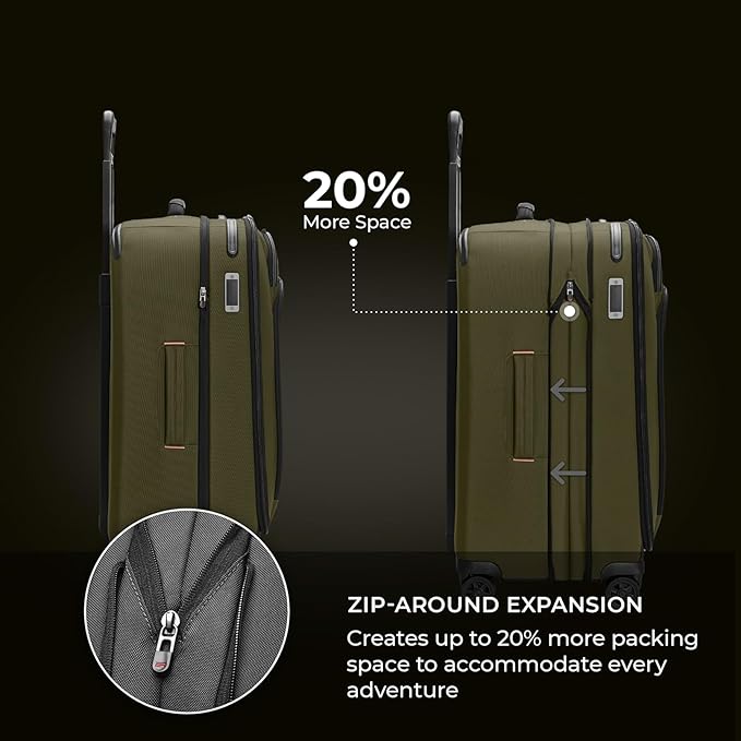 Briggs & Riley 26" Medium Expandable Spinner - Checked Luggage for Travel, Suitcases with Wheels, Softside Rolling Bag for Men & Women - ZDX Collection, Hunter