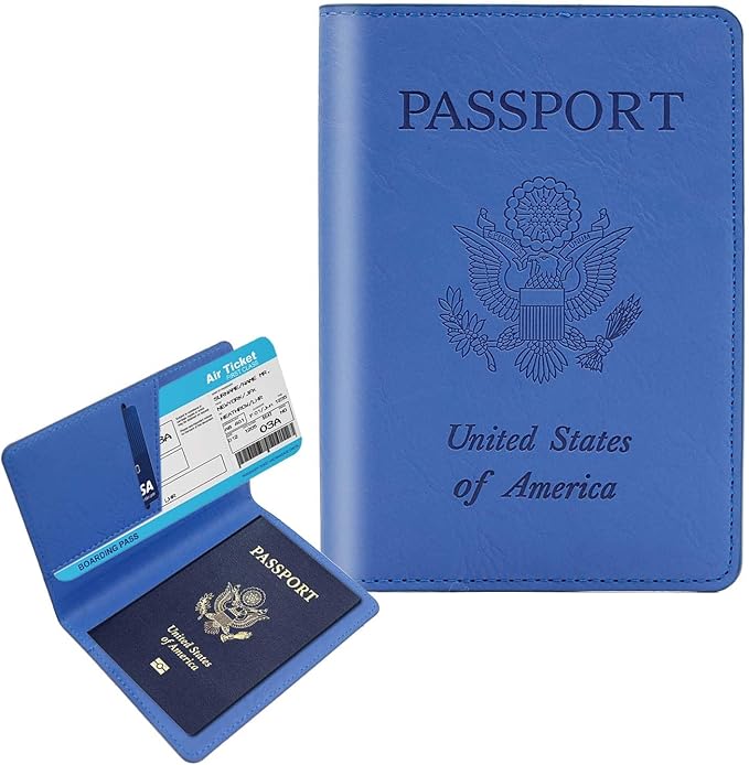 Cnycmy Passport Holder for Travel–Slim Travel Organizer for Passport, RFID Blocking,Boarding Pass, Credit Cards | Vegan Leather & Anti-Theft Design (Blue5)