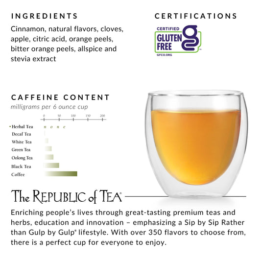 The Republic of Tea - Mulled Apple Spice Herbal Tea Tin, 36 Tea Bags, Naturally Caffeine Free
