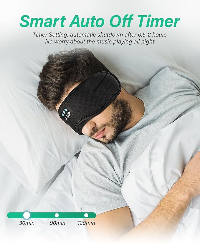 LC-dolida Sleep Headphones, White Noise Bluetooth Sleep Mask 3D Wireless Eye Mask Sleeping with Timing, Sleep Mask with Bluetooth Headphones for Side Sleepers Travel Yoga, Cool Gifts Men Women