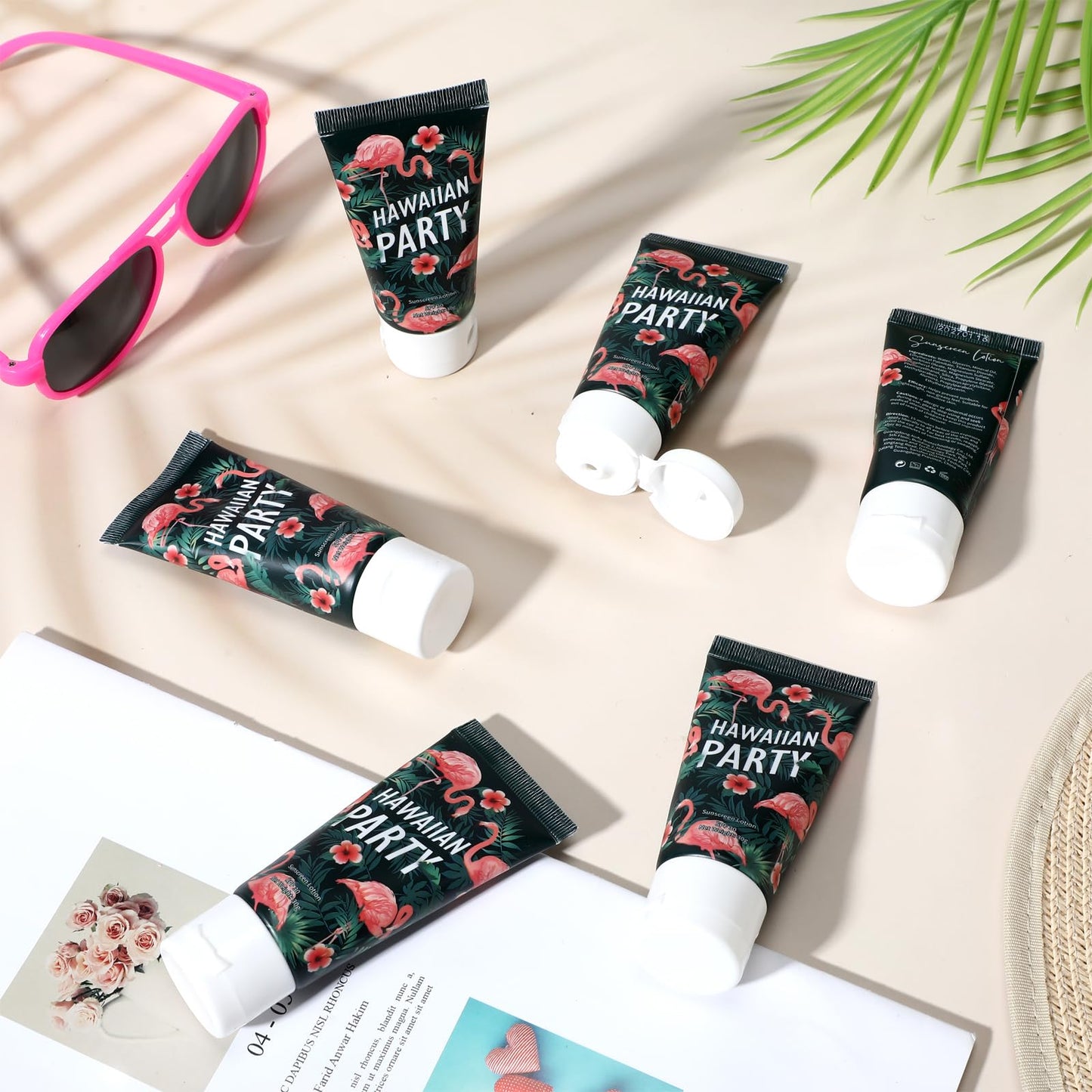 Dansib 12 Pcs Mini Sunscreen Bulk for Summer Travel Size SPF 30 Water Resistant Sunscreen Lotion Bulk for Thank You Gifts Wedding Bridal Shower Favors for Wedding Party(White Cream,Flamingo)